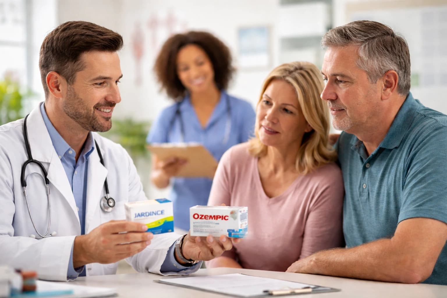 Doctor explaining medications to couple