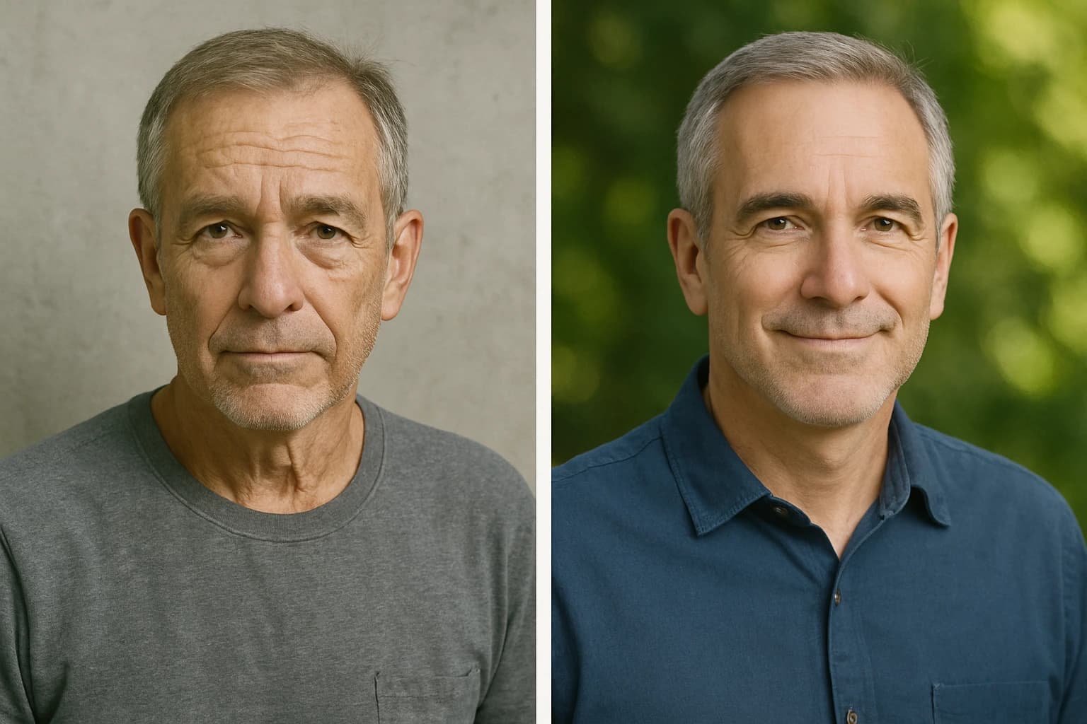 Photo of a man before and after NAD supplement