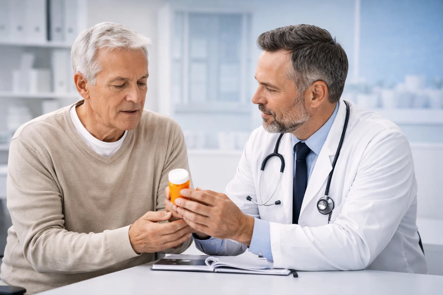 A doctor explaining the patient what is tadalafil used for