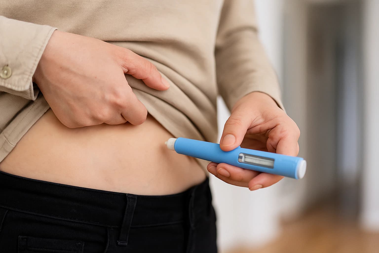 A photo of a person injecting a micro dose of GLP-1