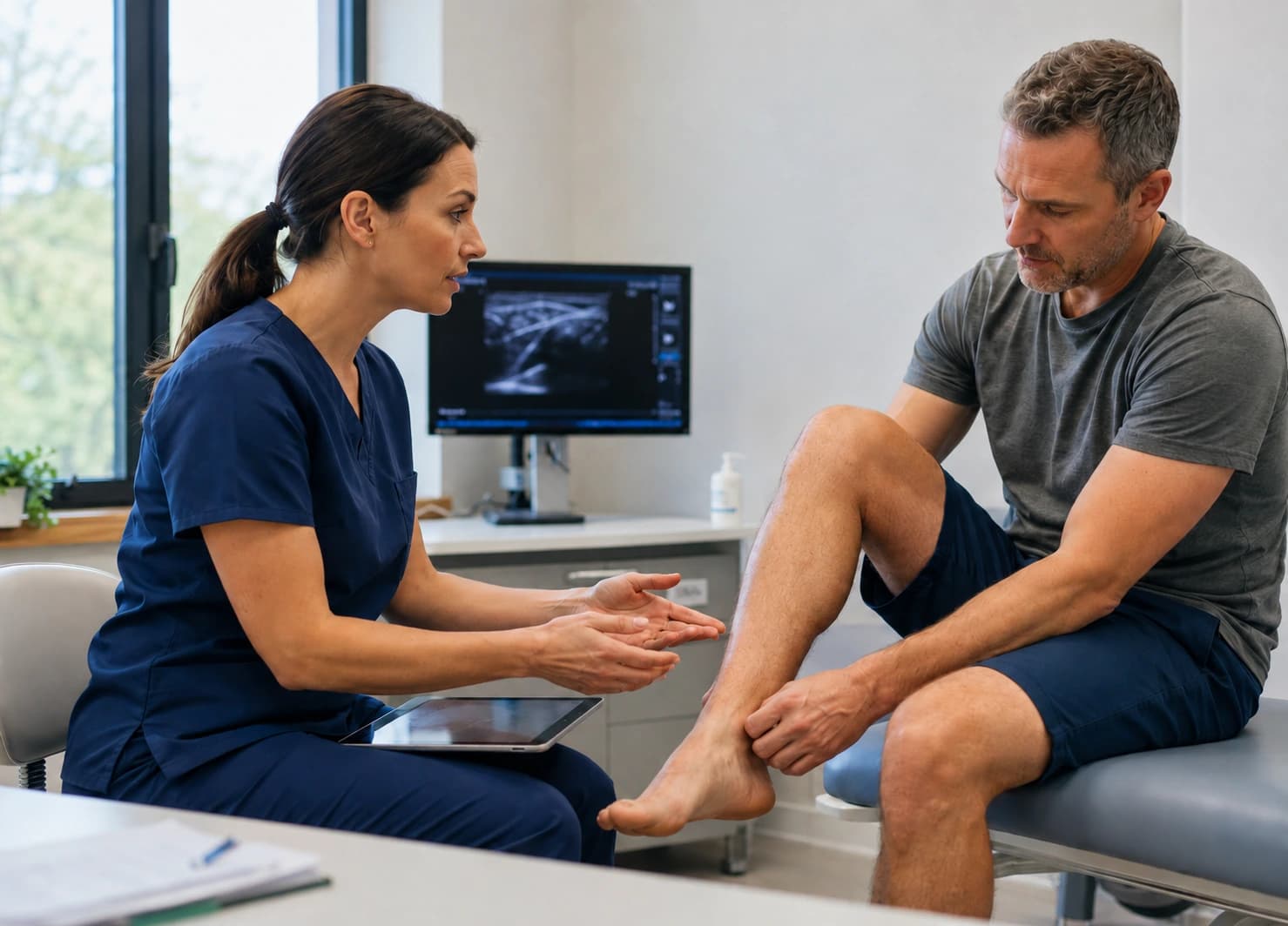 Doctor explains a patient how BPC-157 works for tendonitis