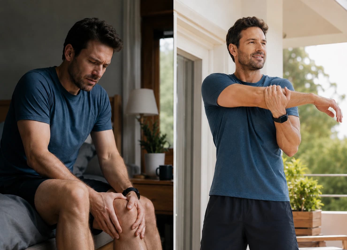 The photo of a man before and after using BPC-157