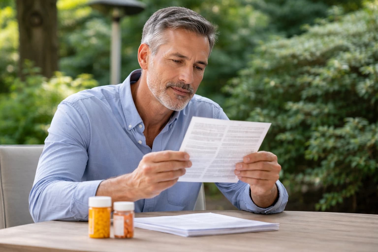 A man reading the instructions for Tadalafil